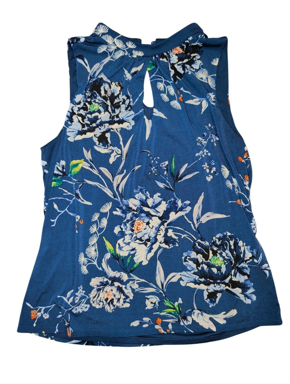 White House Black Market Blue Floral Keyhole Tank (# D1032)